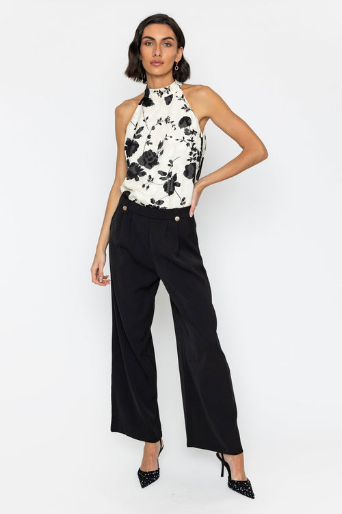 Black High-Waist Trousers with Gold Buttons