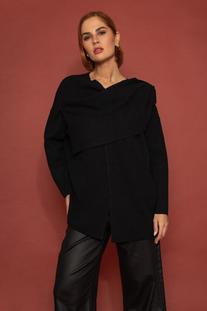 Carraig Donn Black Knit Cardigan with Scarf Detail