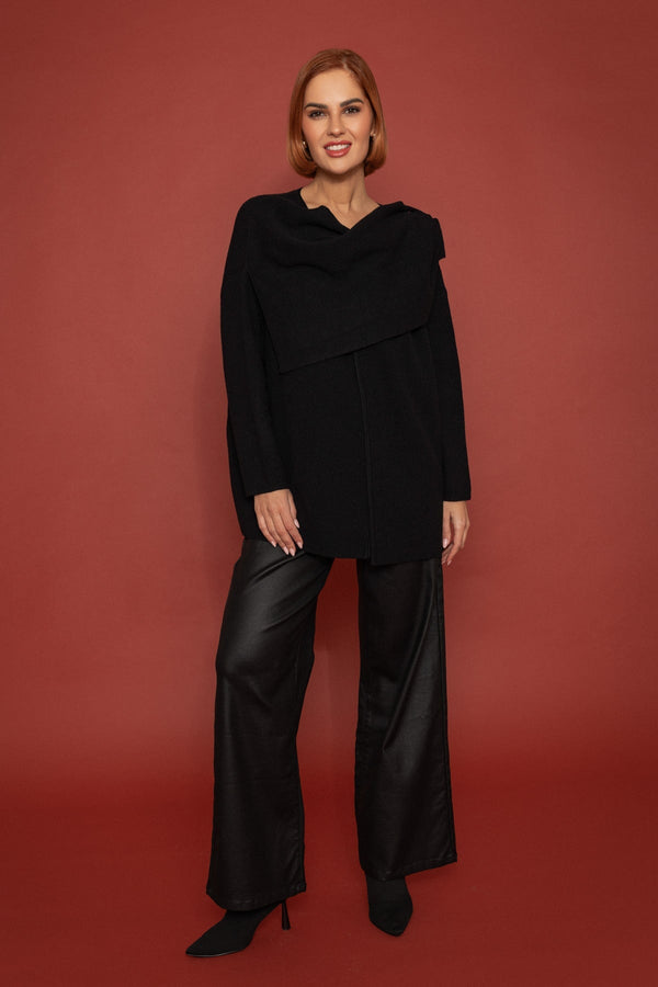 Carraig Donn Black Knit Cardigan with Scarf Detail