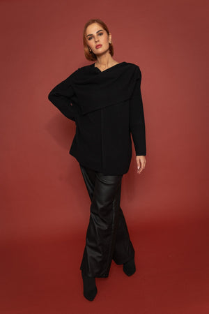 Carraig Donn Black Knit Cardigan with Scarf Detail