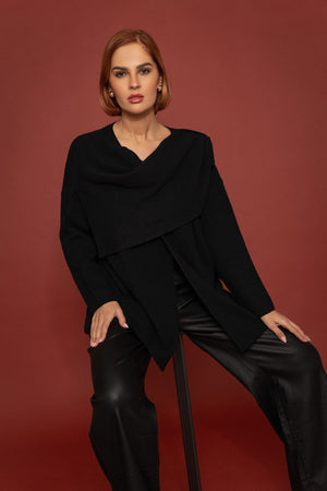 Carraig Donn Black Knit Cardigan with Scarf Detail