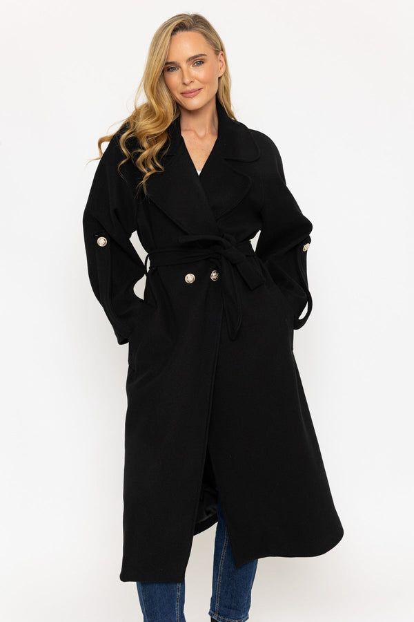 Carraig Donn Black Long Belted Coat
