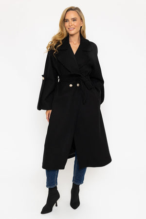 Carraig Donn Black Long Belted Coat