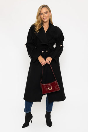 Carraig Donn Black Long Belted Coat
