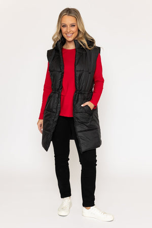 Carraig Donn Black Longline Padded Hooded Gilet
