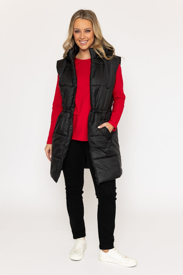 Carraig Donn Black Longline Padded Hooded Gilet