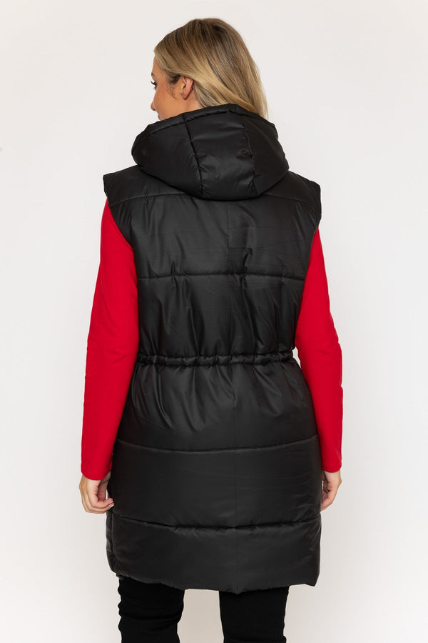 Carraig Donn Black Longline Padded Hooded Gilet