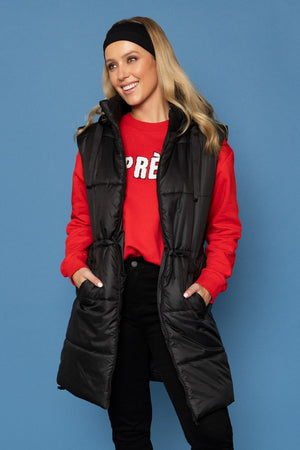 Carraig Donn Black Longline Padded Hooded Gilet