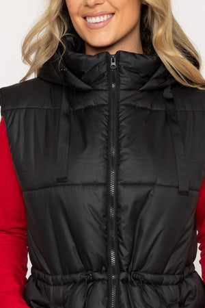 Carraig Donn Black Longline Padded Hooded Gilet