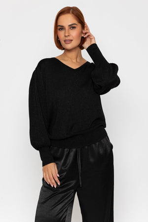Carraig Donn Black Lurex V-Neck Knit Jumper