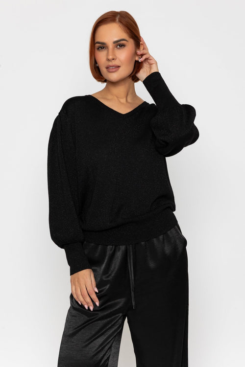 Black Lurex V-Neck Knit Jumper