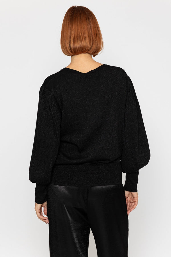 Carraig Donn Black Lurex V-Neck Knit Jumper