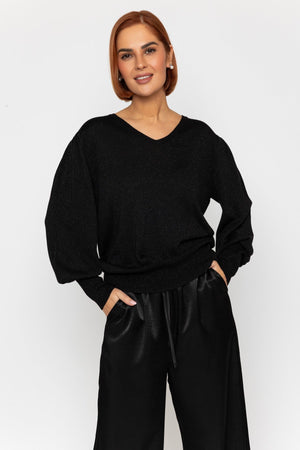 Carraig Donn Black Lurex V-Neck Knit Jumper