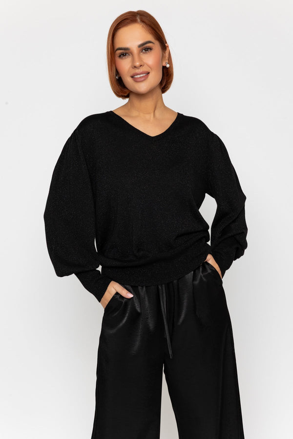 Carraig Donn Black Lurex V-Neck Knit Jumper