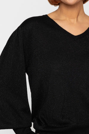 Carraig Donn Black Lurex V-Neck Knit Jumper