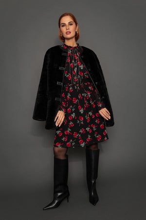 Carraig Donn Black Midi Dress with Floral Print and Stud Details