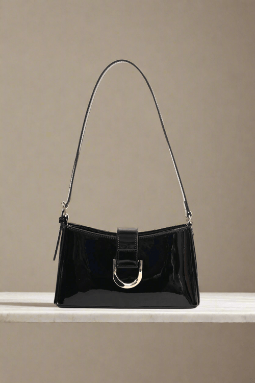Carraig Donn Black Patent Look Shoulder Bag