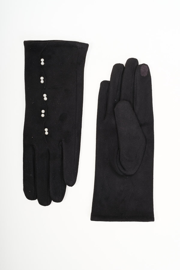 Carraig Donn Black Pearl Detail Faux Suede Gloves