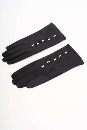 Carraig Donn Black Pearl Detail Faux Suede Gloves