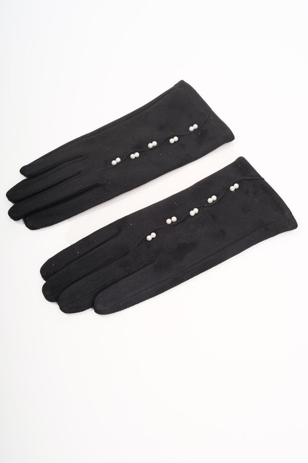 Carraig Donn Black Pearl Detail Faux Suede Gloves
