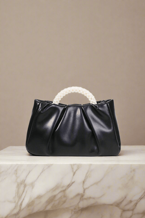 Black Pleated Pearl Evening Bag