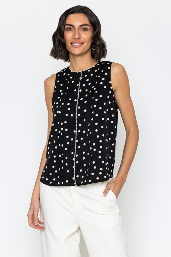 Carraig Donn Black Polka Dot Scallop Top