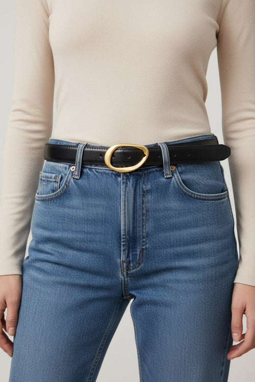Black Round Buckle Belt - Size S/M