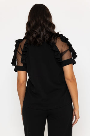 Carraig Donn Black Ruffle Mesh Sleeve Top