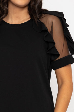 Carraig Donn Black Ruffle Mesh Sleeve Top