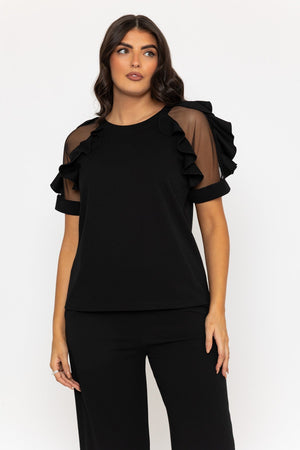 Carraig Donn Black Ruffle Mesh Sleeve Top
