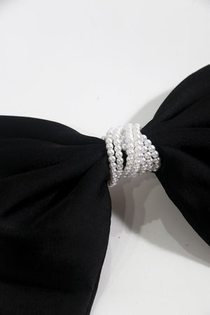 Carraig Donn Black Satin Pearl Bow Hair Clip
