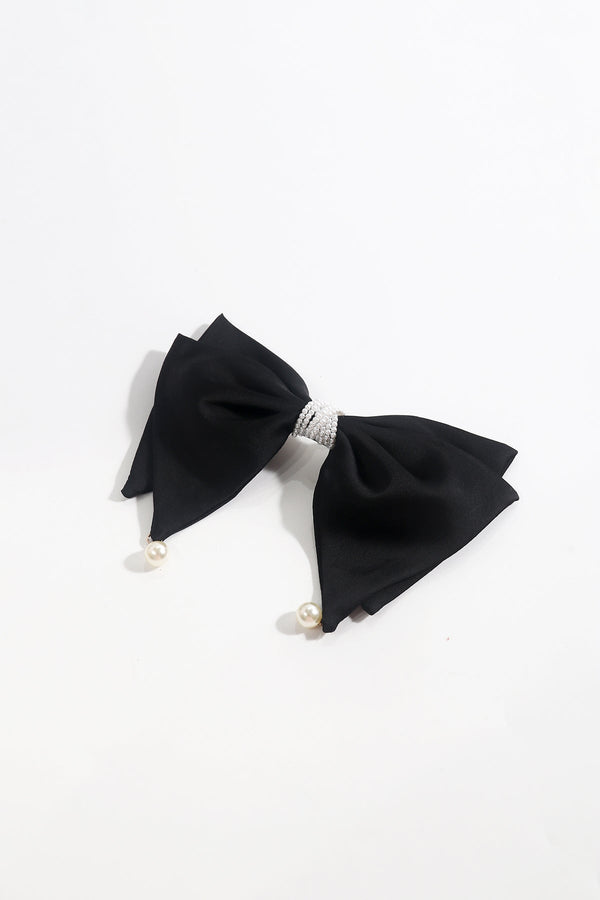 Carraig Donn Black Satin Pearl Bow Hair Clip