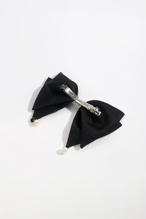 Carraig Donn Black Satin Pearl Bow Hair Clip