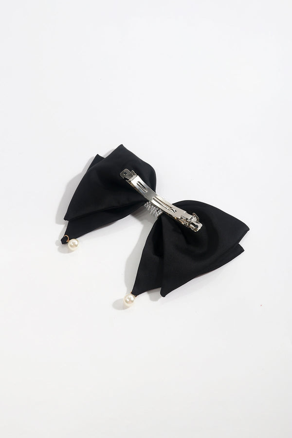 Carraig Donn Black Satin Pearl Bow Hair Clip