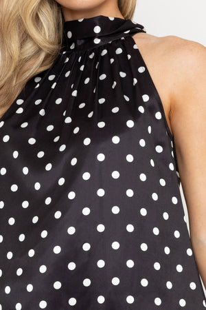 Carraig Donn Black Satin Polka Dot Halter Mini Dress