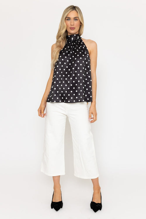 Black Satin Polka Dot Halter Top