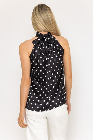 Carraig Donn Black Satin Polka Dot Halter Top