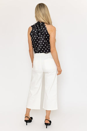 Carraig Donn Black Satin Polka Dot Halter Top