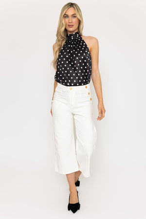 Carraig Donn Black Satin Polka Dot Halter Top