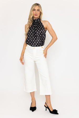 Carraig Donn Black Satin Polka Dot Halter Top