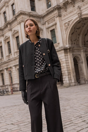 Carraig Donn Black Satin Polka Dot Shirt