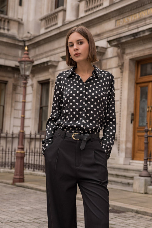 Black Satin Polka Dot Shirt