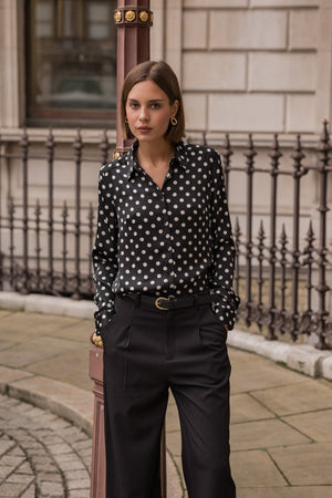 Carraig Donn Black Satin Polka Dot Shirt