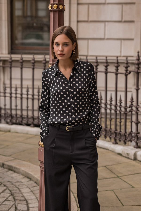 Carraig Donn Black Satin Polka Dot Shirt