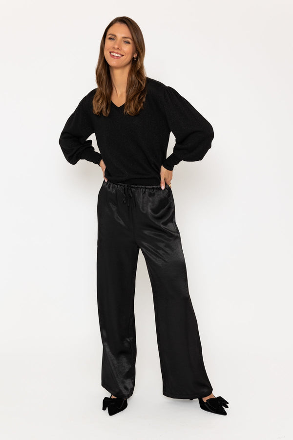 Carraig Donn Black Satin Wide Leg Trousers