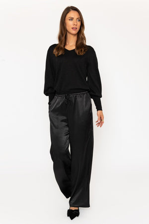 Carraig Donn Black Satin Wide Leg Trousers