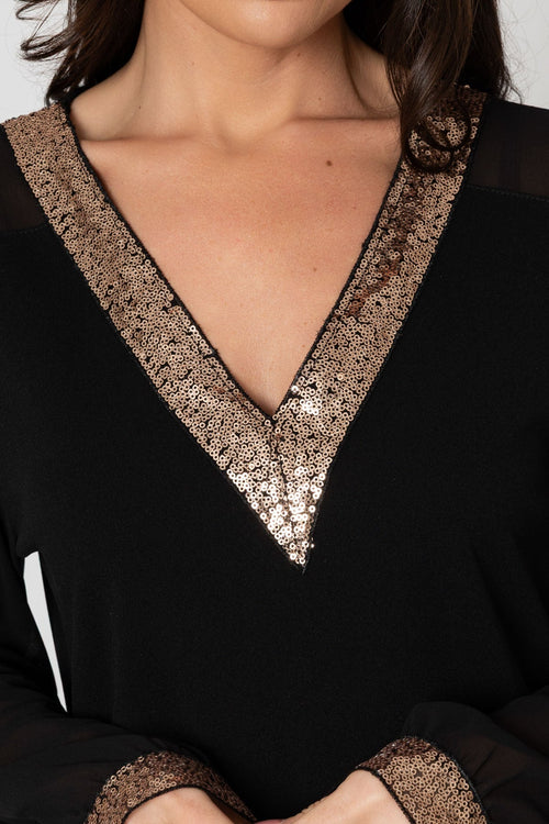Carraig Donn Black Sequin Trim V-Neck Dress
