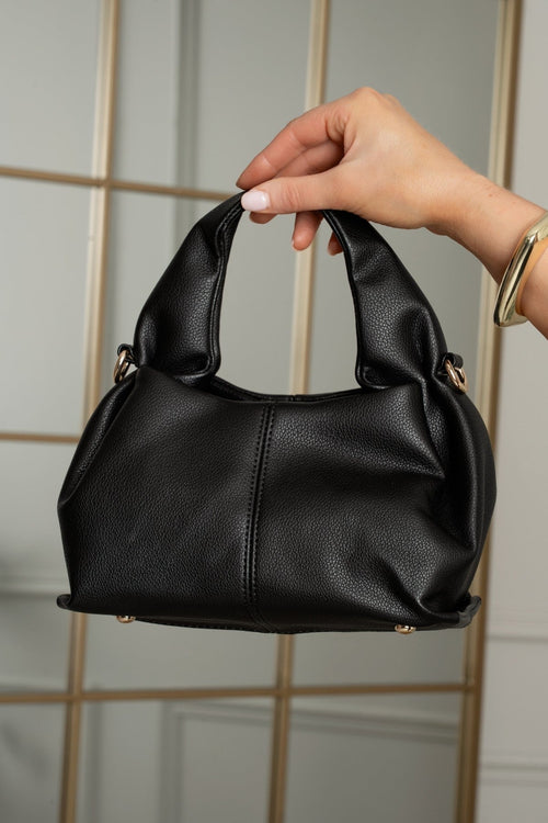 Black Soft Pleat Grab Handle Bag