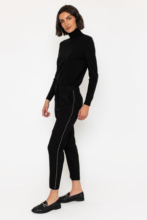 Carraig Donn Black Twill Bengaline Pants with Side Stripe