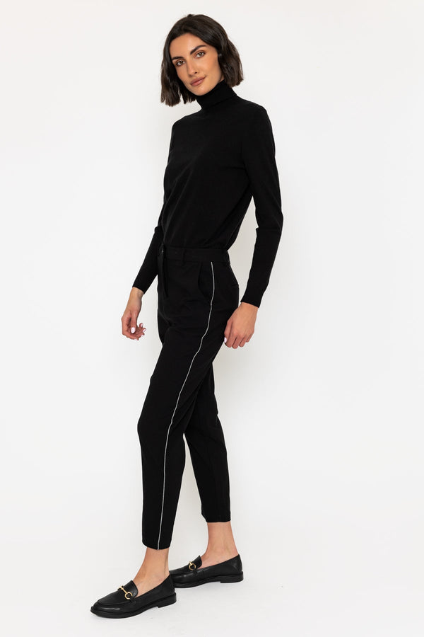 Carraig Donn Black Twill Bengaline Pants with Side Stripe